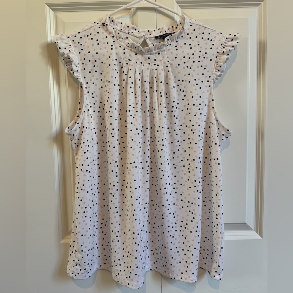 Adrianna Papell Polka Dot Ruffle Sleeve Blouse